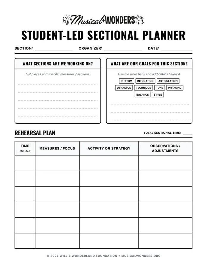 Preview of Student-Led Sectional Planner