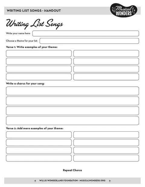 Preview for Writing List Songs